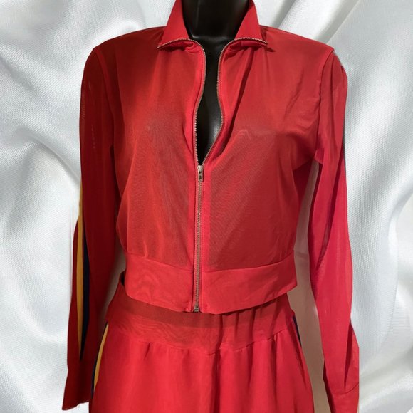 Red Mesh Matching Sports Jacket and Pants - Picture 4 of 5